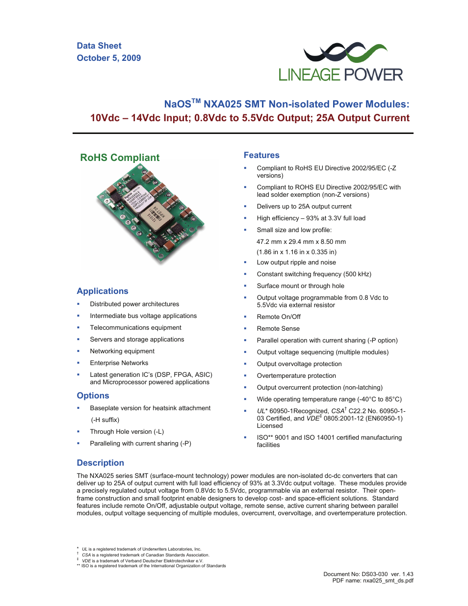 GE Industrial Solutions NaOS NXA025 SMT User Manual | 21 pages