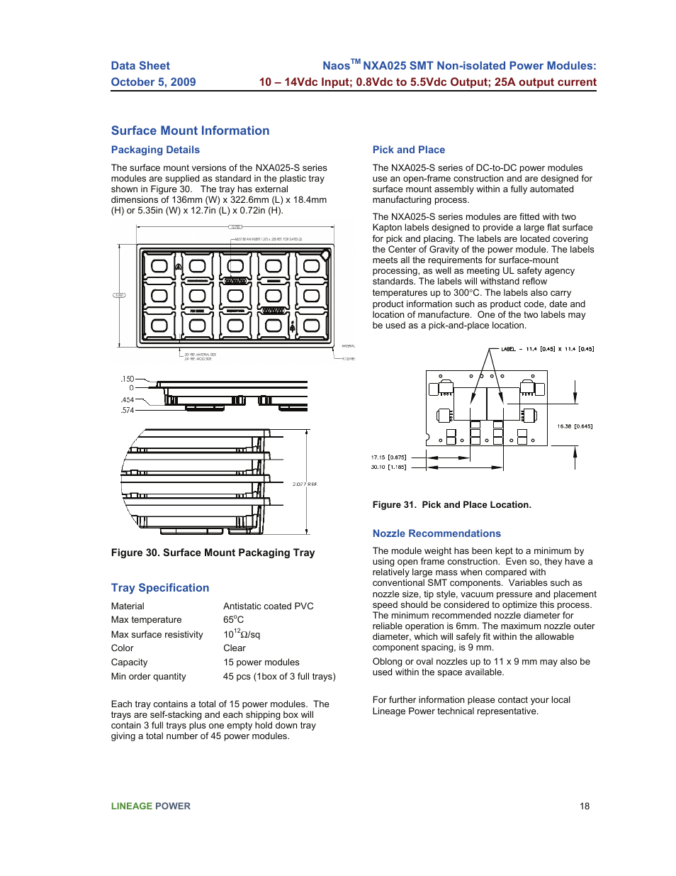Surface mount information | GE Industrial Solutions NaOS NXA025 SMT User Manual | Page 18 / 21