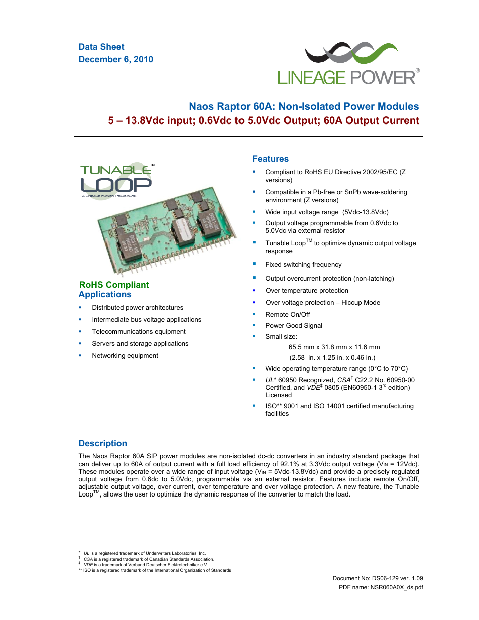 GE Industrial Solutions Naos Raptor 60A User Manual | 18 pages