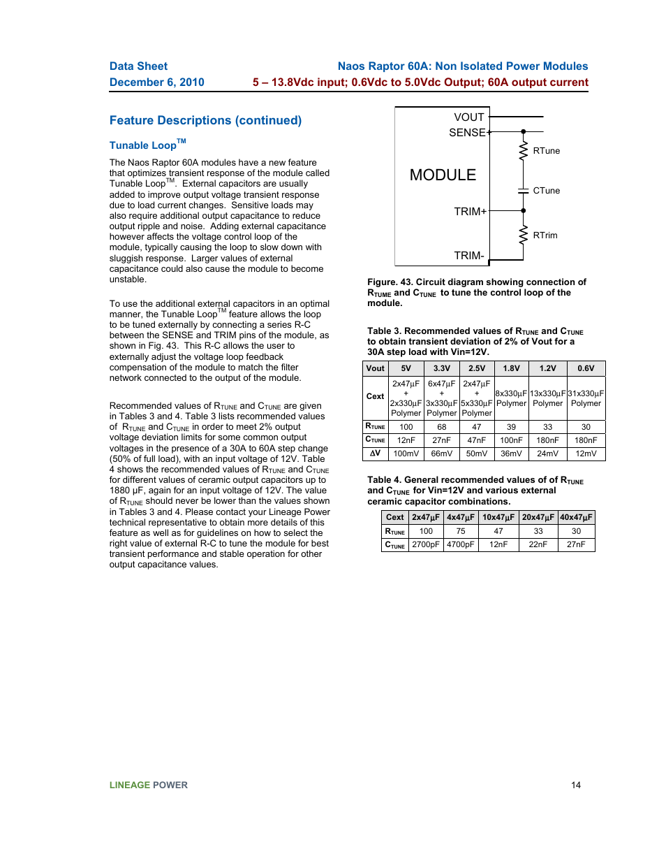 Module, Feature descriptions (continued) | GE Industrial Solutions Naos Raptor 60A User Manual | Page 14 / 18