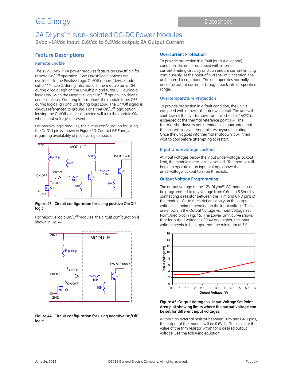 Ge energy, 2a dlynx, Non-isolated dc-dc power modules | Datasheet, Feature descriptions | GE Industrial Solutions 2A DLynx User Manual | Page 14 / 24