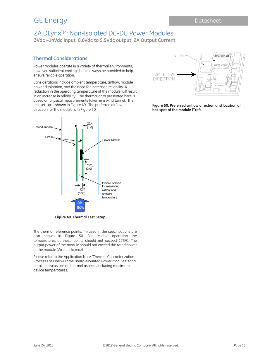 Ge energy, 2a dlynx, Non-isolated dc-dc power modules | Datasheet, Thermal considerations | GE Industrial Solutions 2A DLynx User Manual | Page 18 / 24