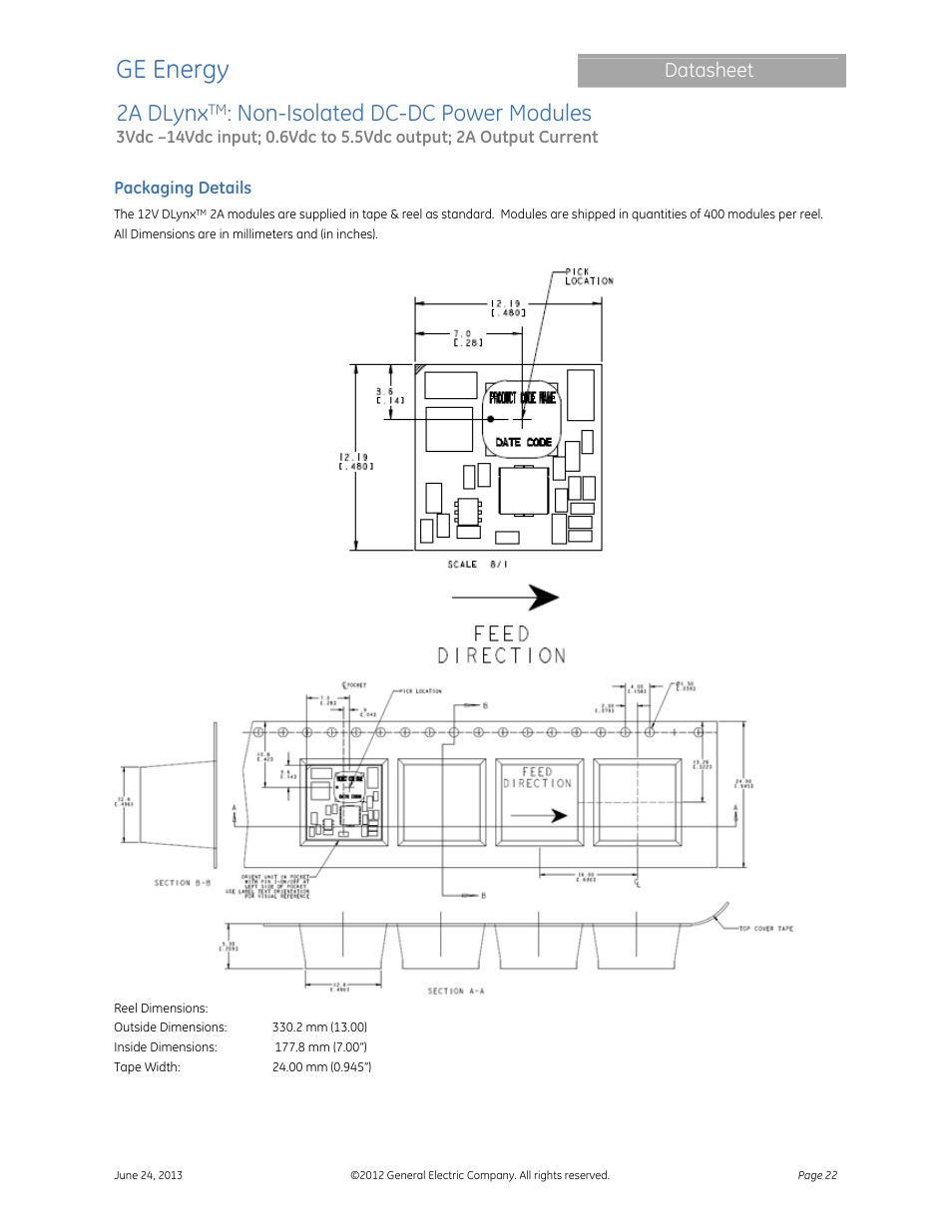 Ge energy, 2a dlynx, Non-isolated dc-dc power modules | Datasheet | GE Industrial Solutions 2A DLynx User Manual | Page 22 / 24