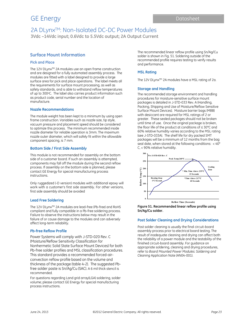 Ge energy, 2a dlynx, Non-isolated dc-dc power modules | Datasheet, Surface mount information | GE Industrial Solutions 2A DLynx User Manual | Page 23 / 24