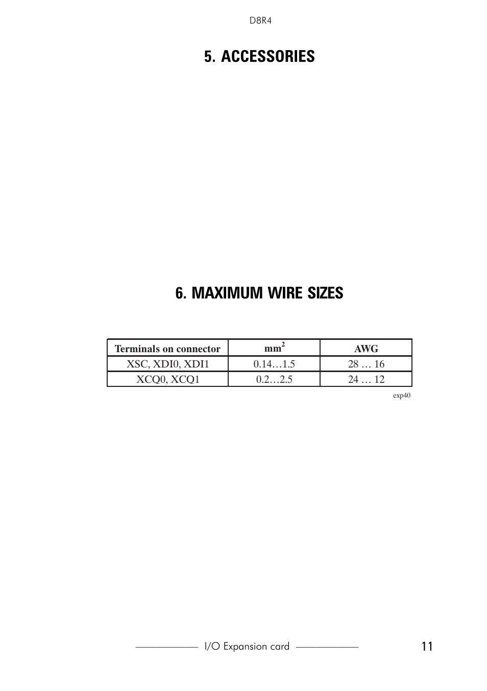 Accessories, Maximum wire sizes, Accessories 6. maximum wire sizes | GE Industrial Solutions D8R4 expanded I_O for AV-300i Drives User Manual | Page 11 / 12
