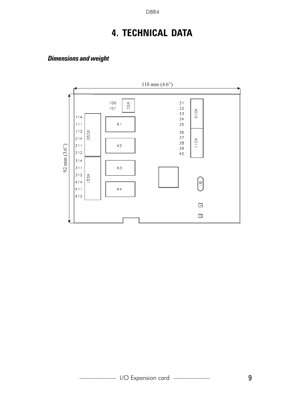 Technical data, Dimensions and weight | GE Industrial Solutions D8R4 expanded I_O for AV-300i Drives User Manual | Page 9 / 12