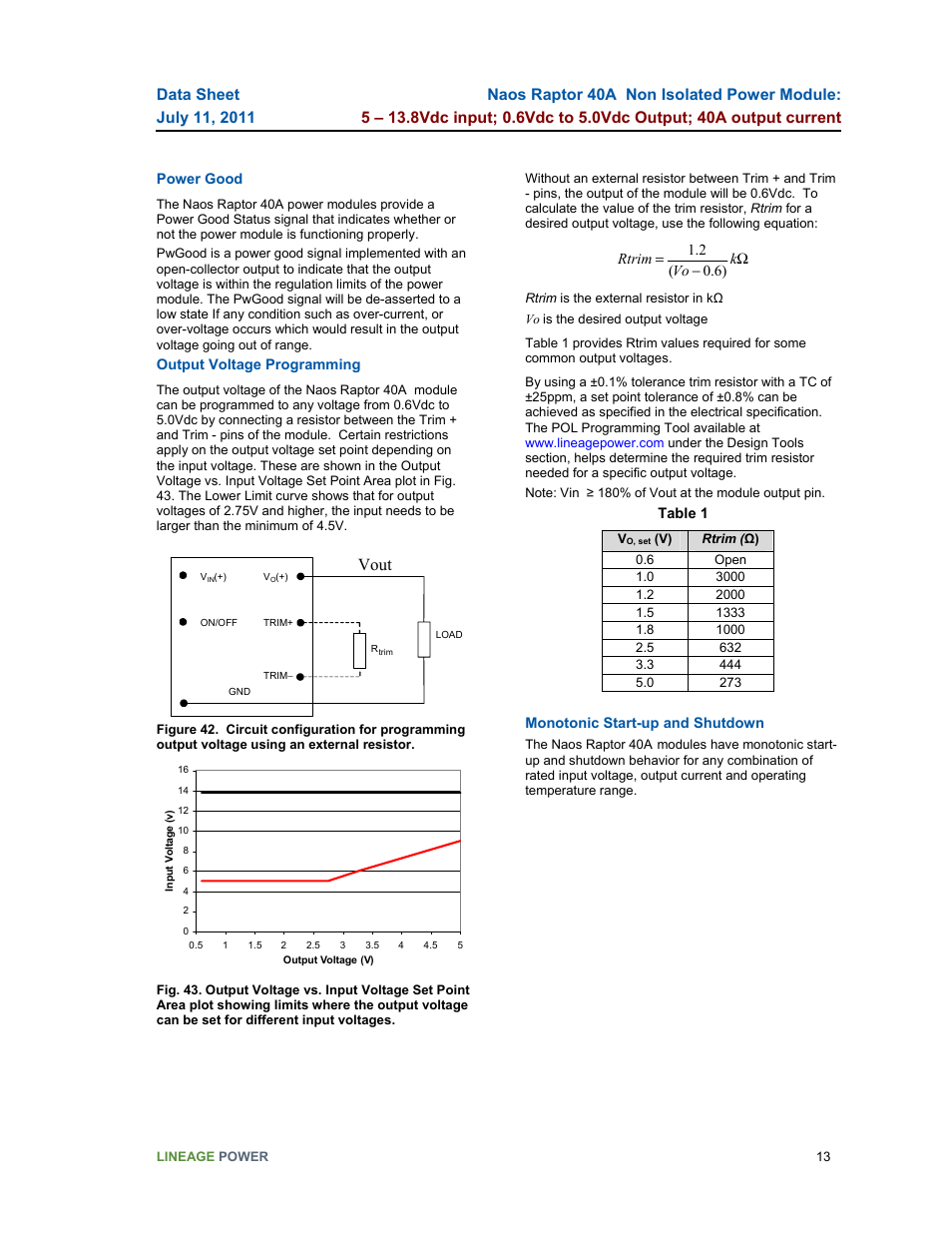 Vout | GE Industrial Solutions Naos Raptor 40A User Manual | Page 13 / 18