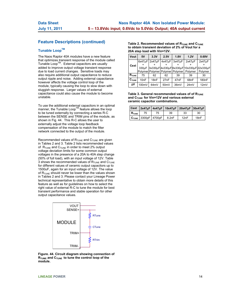 Module, Feature descriptions (continued) | GE Industrial Solutions Naos Raptor 40A User Manual | Page 14 / 18