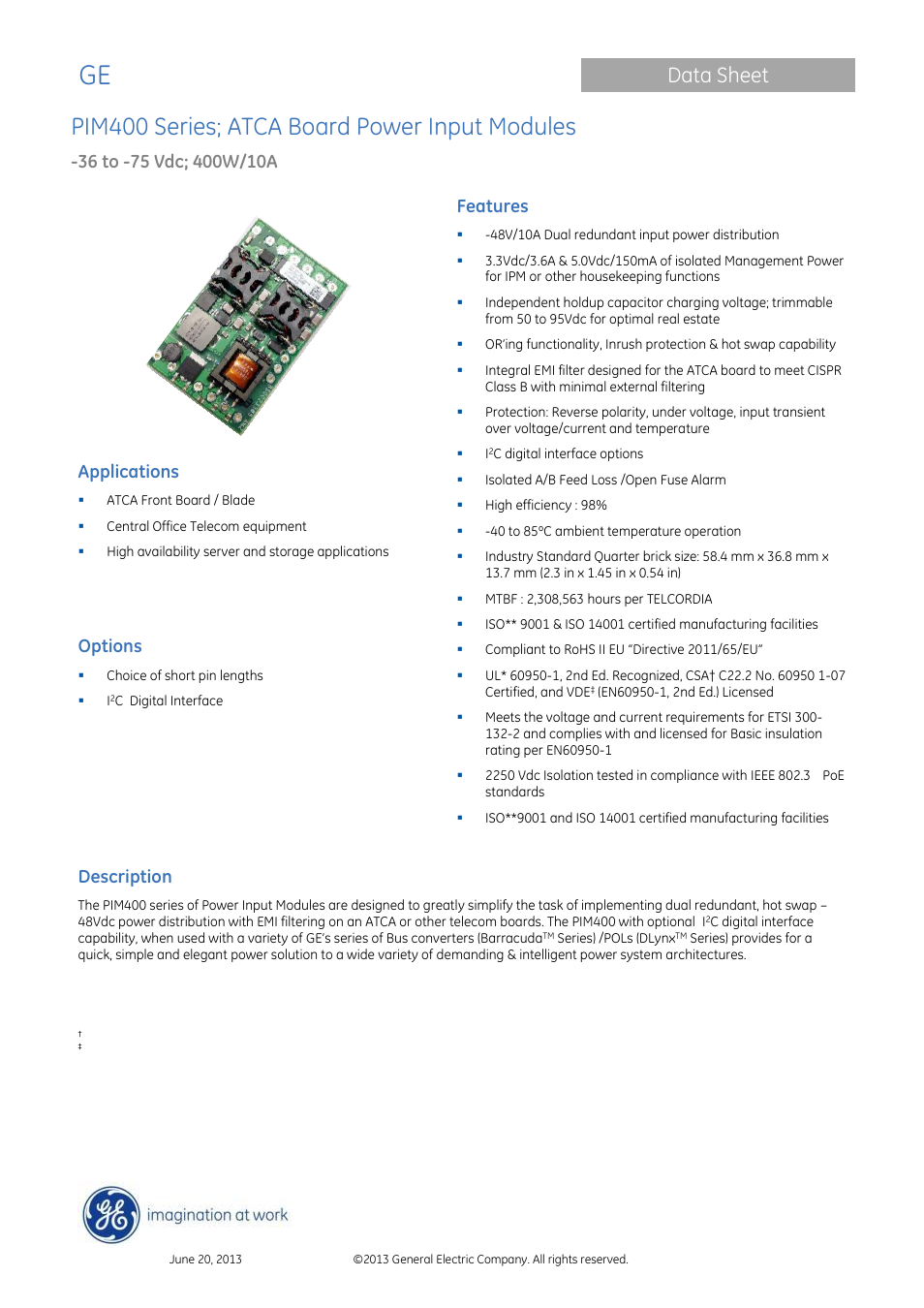 GE Industrial Solutions PIM400 Series User Manual | 20 pages