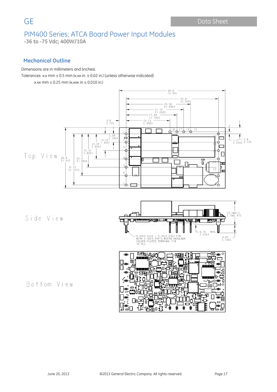 Pim400 series; atca board power input modules, Data sheet | GE Industrial Solutions PIM400 Series User Manual | Page 17 / 20