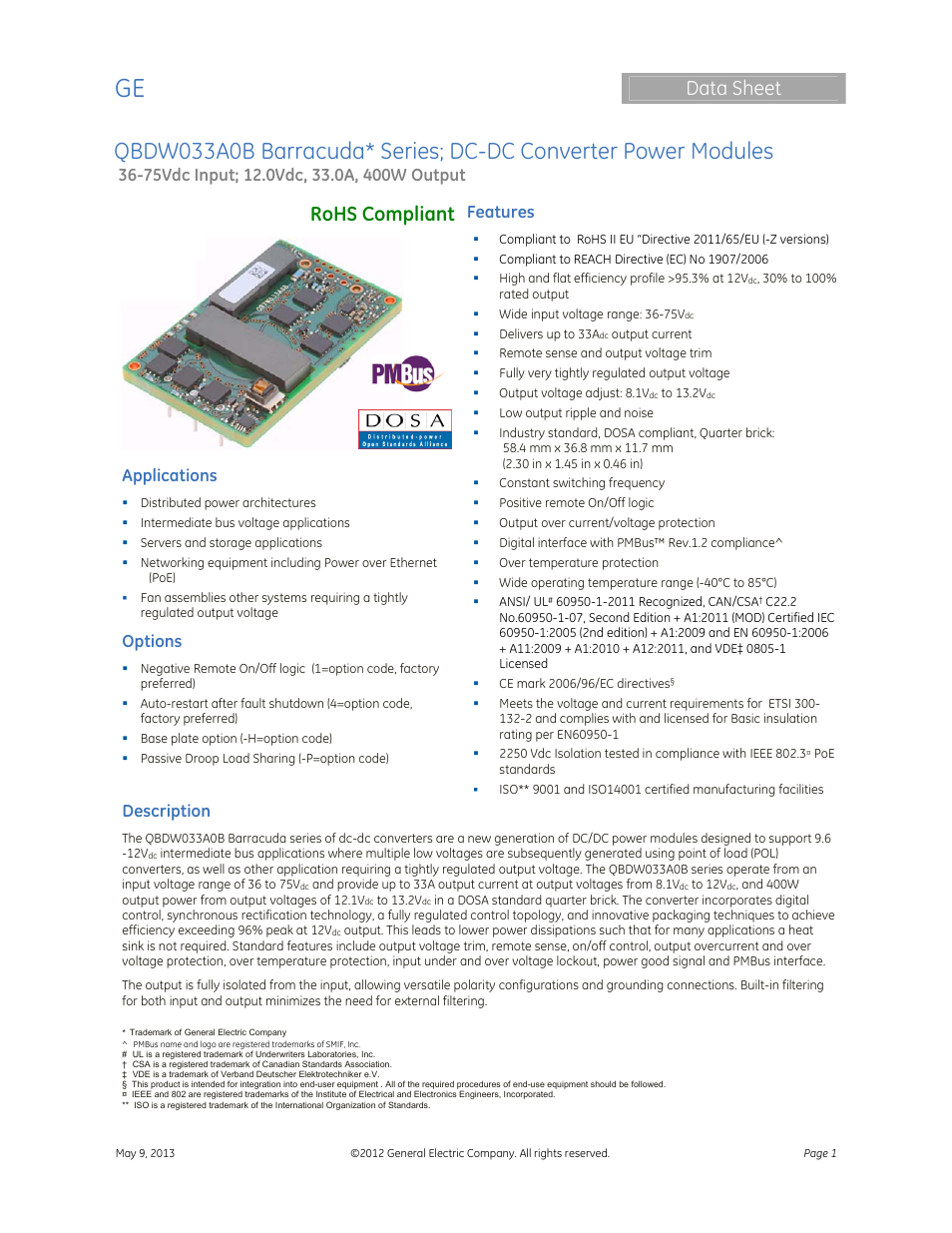GE Industrial Solutions QBDW033A0B Barracuda Series User Manual | 32 pages