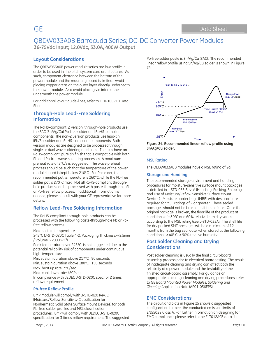 Data sheet | GE Industrial Solutions QBDW033A0B Barracuda Series User Manual | Page 14 / 32