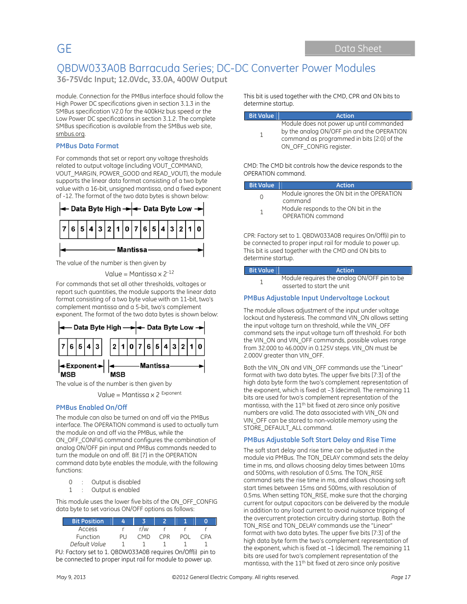 Data sheet | GE Industrial Solutions QBDW033A0B Barracuda Series User Manual | Page 17 / 32