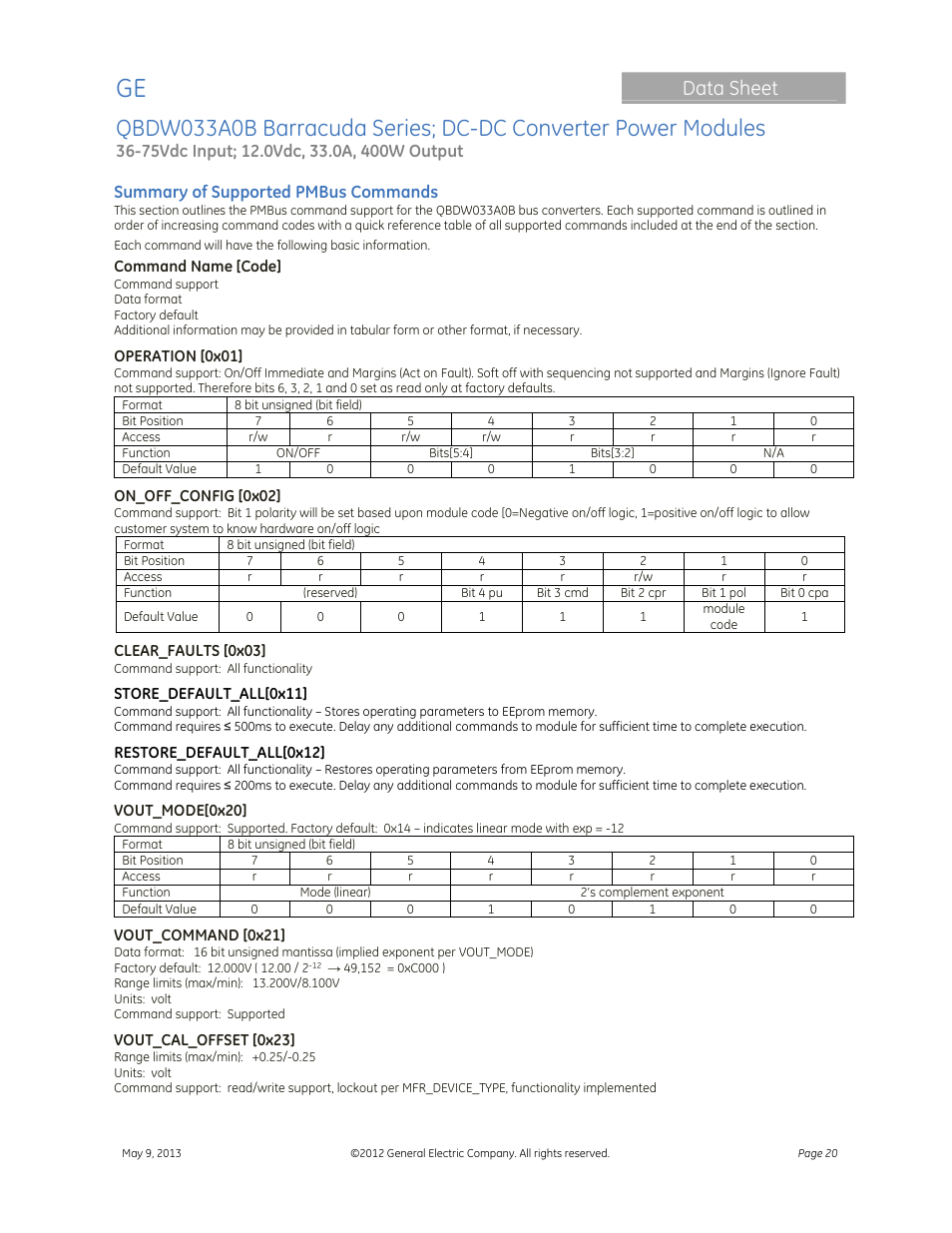 Data sheet | GE Industrial Solutions QBDW033A0B Barracuda Series User Manual | Page 20 / 32
