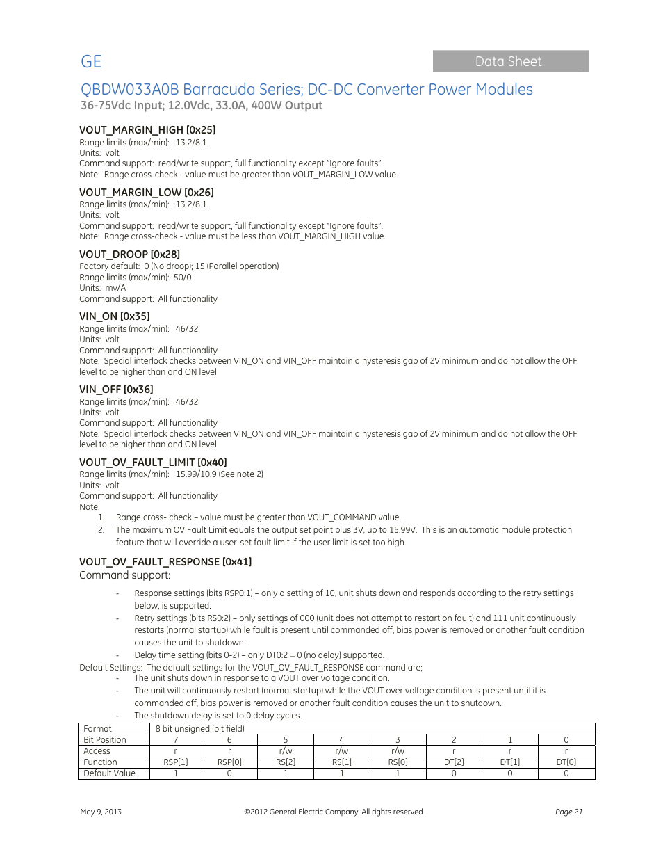 Data sheet | GE Industrial Solutions QBDW033A0B Barracuda Series User Manual | Page 21 / 32