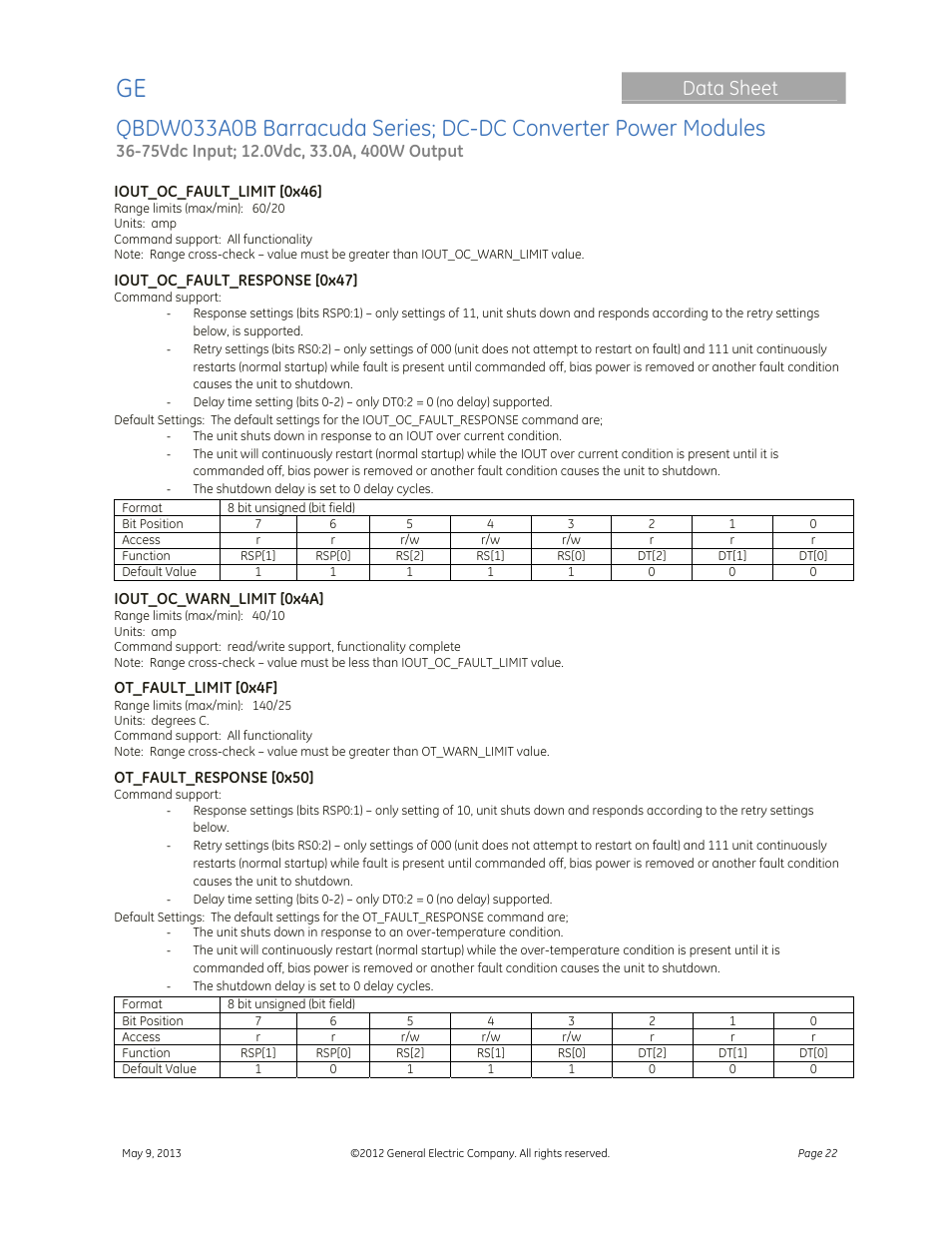 Data sheet | GE Industrial Solutions QBDW033A0B Barracuda Series User Manual | Page 22 / 32