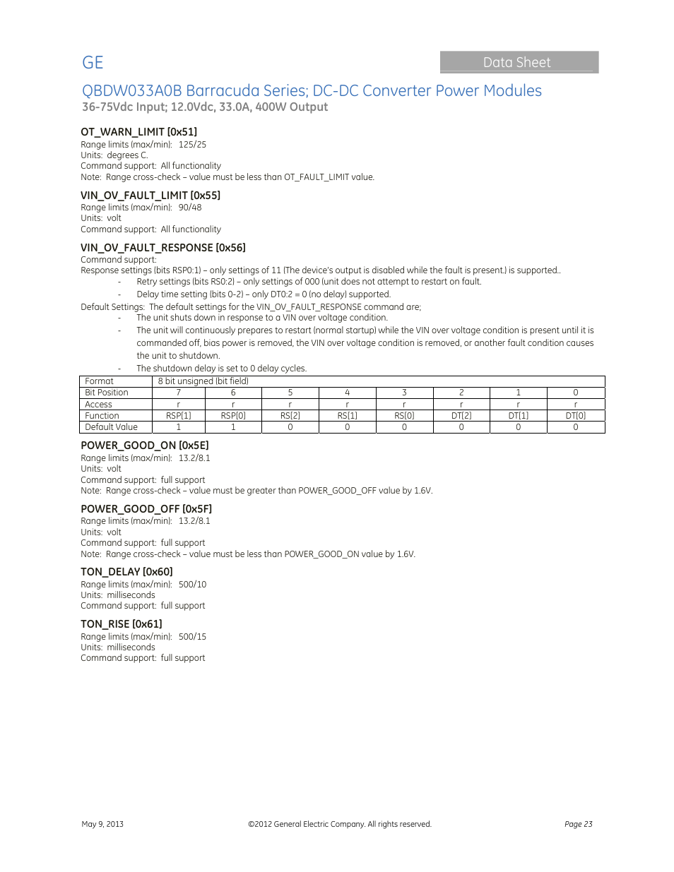 Data sheet | GE Industrial Solutions QBDW033A0B Barracuda Series User Manual | Page 23 / 32