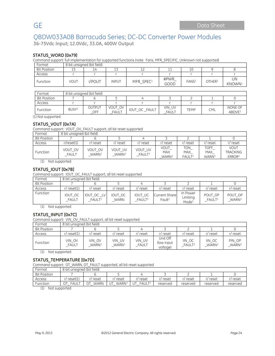 Data sheet | GE Industrial Solutions QBDW033A0B Barracuda Series User Manual | Page 24 / 32