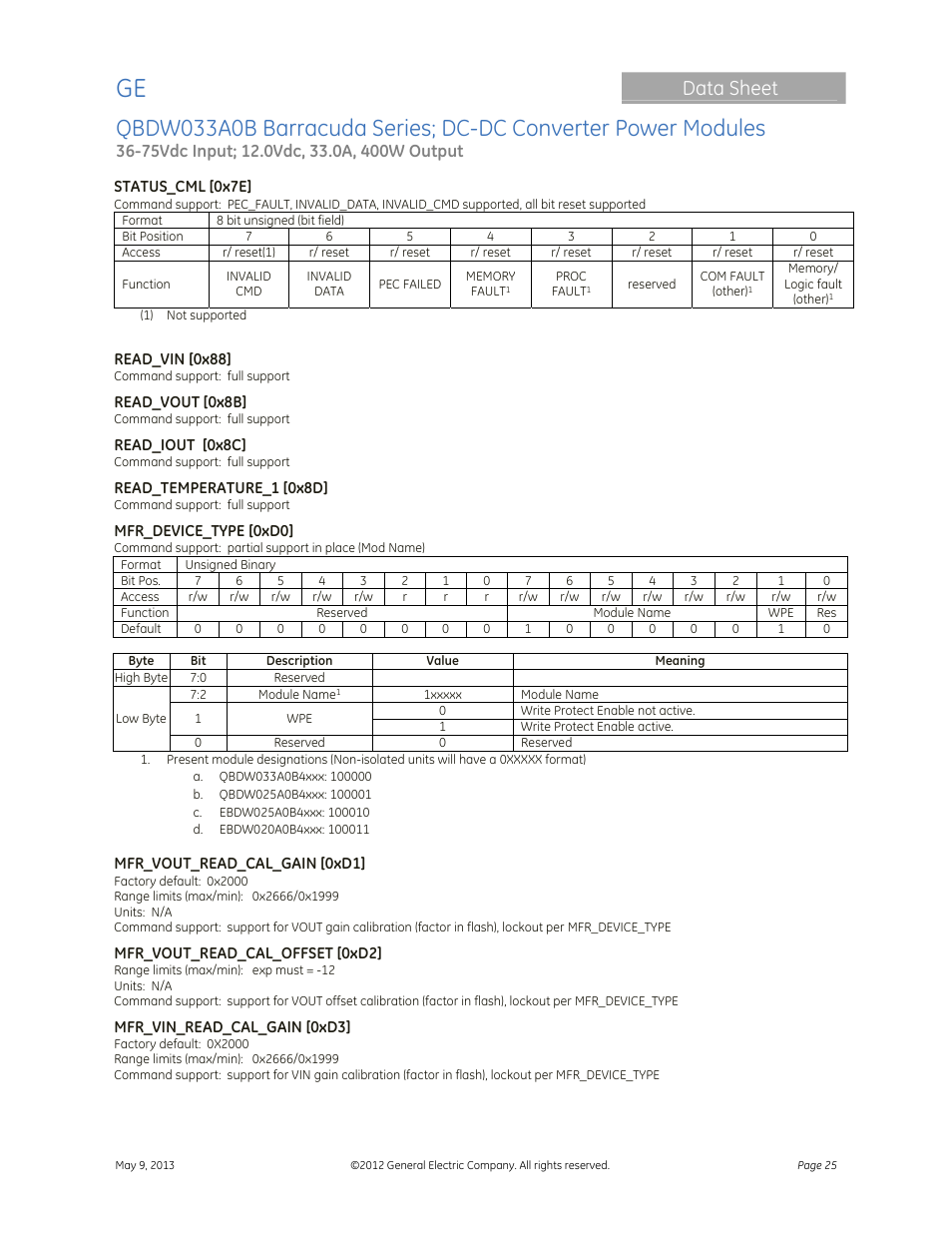 Data sheet | GE Industrial Solutions QBDW033A0B Barracuda Series User Manual | Page 25 / 32