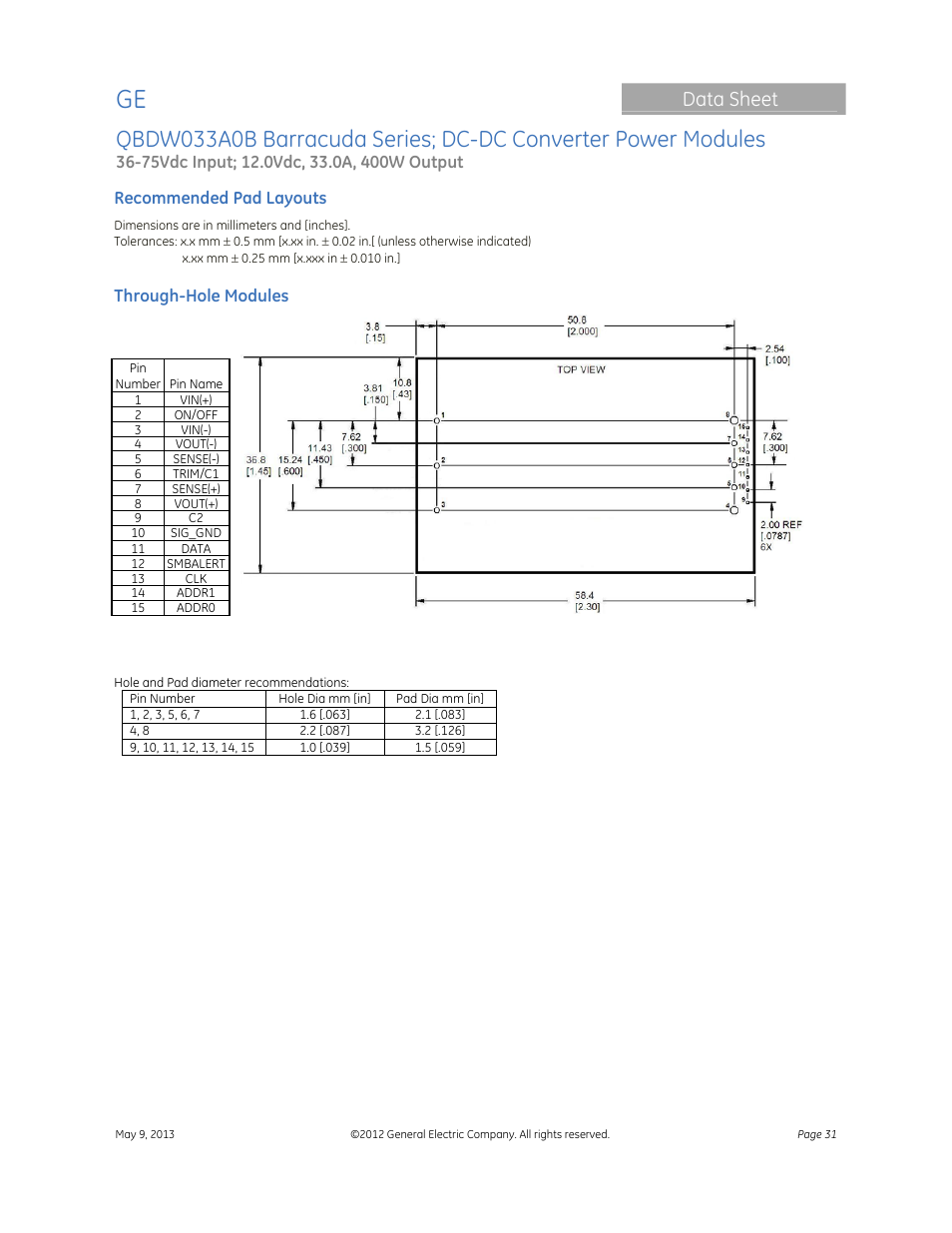 Data sheet | GE Industrial Solutions QBDW033A0B Barracuda Series User Manual | Page 31 / 32