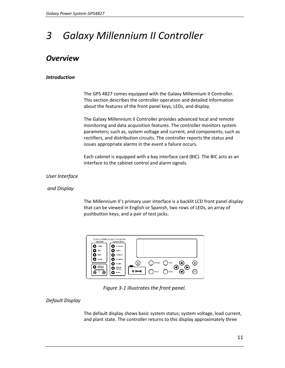 Galaxy millennium ii controller, 3 galaxy millennium ii controller, Overview | GE Industrial Solutions GPS4827 User Manual | Page 13 / 100