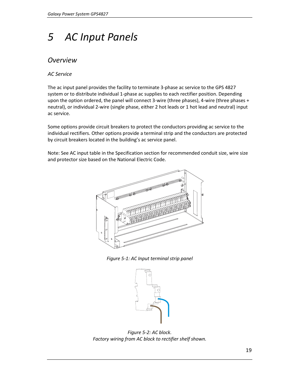 Ac input panels, Overview, 5 ac input panels | GE Industrial Solutions GPS4827 User Manual | Page 21 / 100