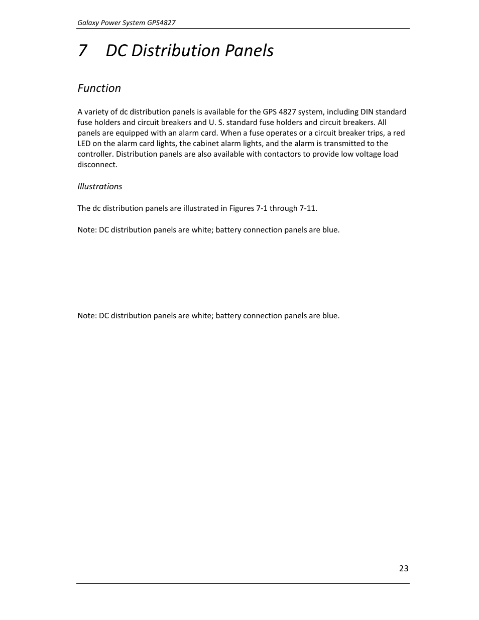 Dc distribution panels, Function, 7 dc distribution panels | GE Industrial Solutions GPS4827 User Manual | Page 25 / 100