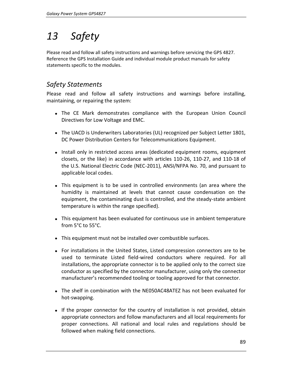13 safety, Safety statements | GE Industrial Solutions GPS4827 User Manual | Page 91 / 100