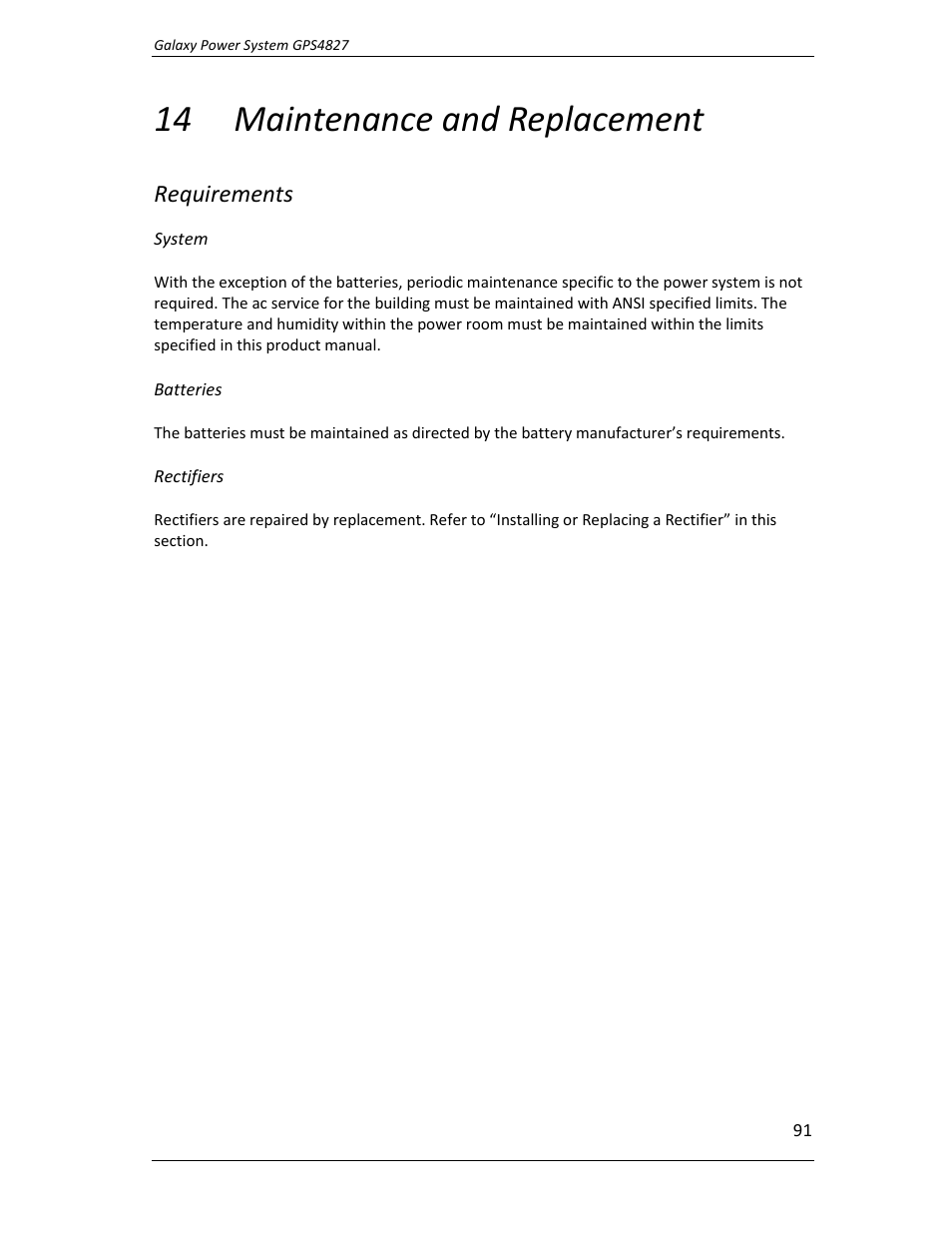 14 maintenance and replacement, Requirements | GE Industrial Solutions GPS4827 User Manual | Page 93 / 100