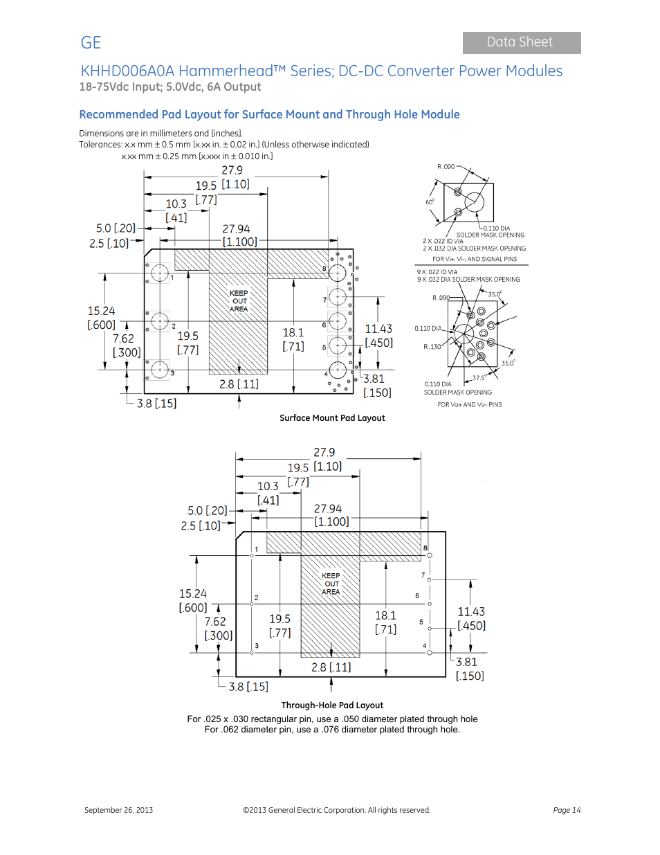 Data sheet | GE Industrial Solutions KHHD006A0A Hammerhead Series User Manual | Page 14 / 16