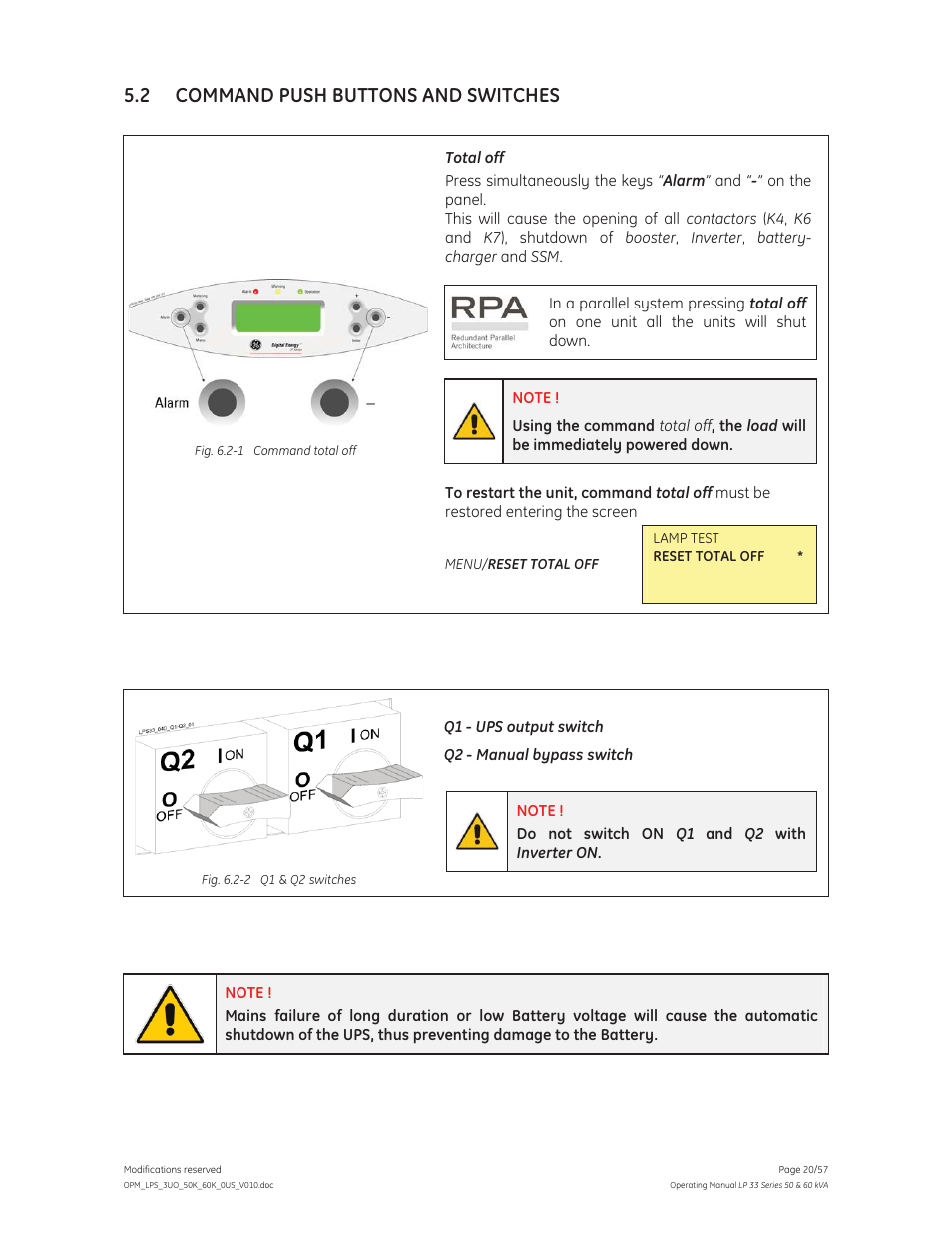 2 command push buttons and switches | GE Industrial Solutions LP 33 Series 50 & 60 kVA Operating Manual User Manual | Page 20 / 57