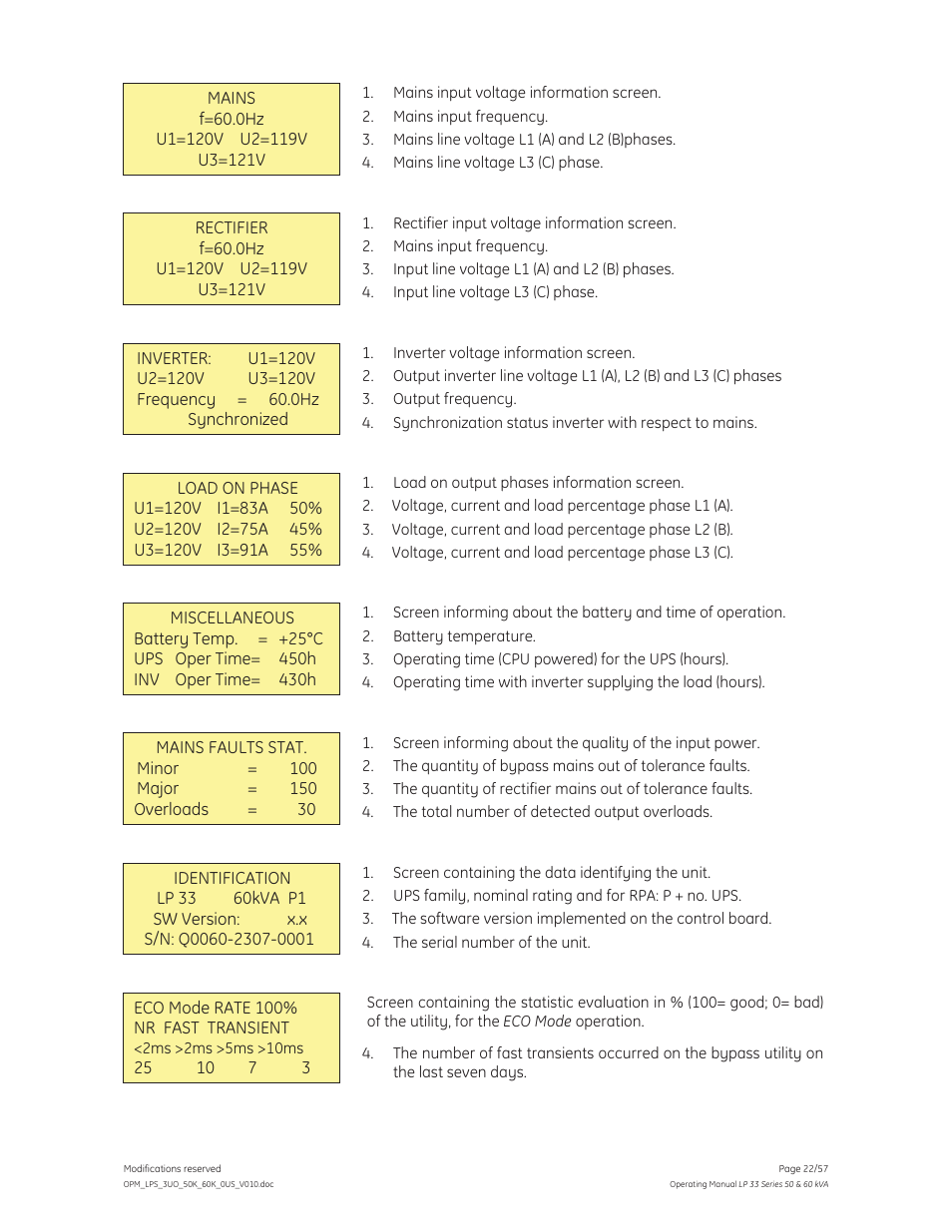 GE Industrial Solutions LP 33 Series 50 & 60 kVA Operating Manual User Manual | Page 22 / 57