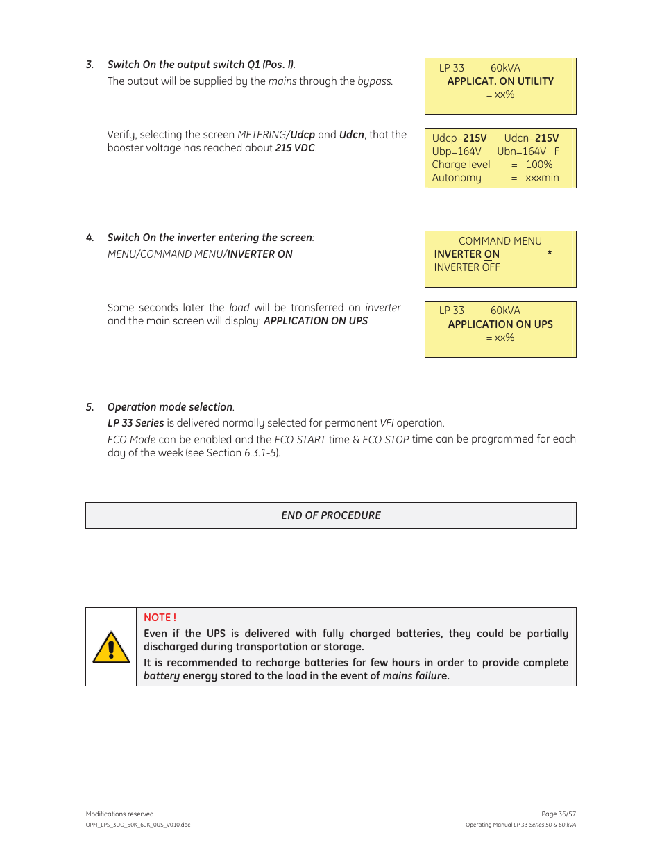 GE Industrial Solutions LP 33 Series 50 & 60 kVA Operating Manual User Manual | Page 36 / 57