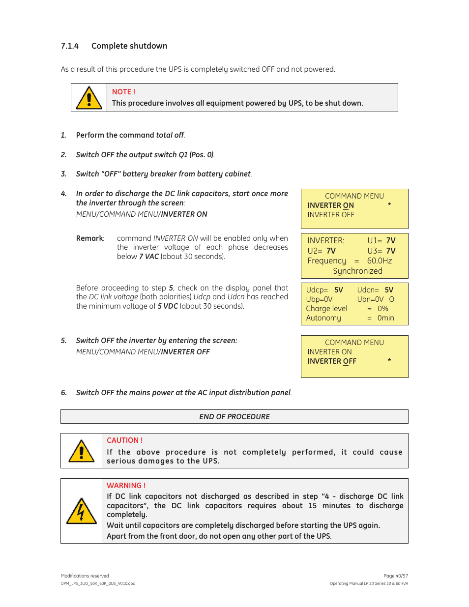 GE Industrial Solutions LP 33 Series 50 & 60 kVA Operating Manual User Manual | Page 40 / 57
