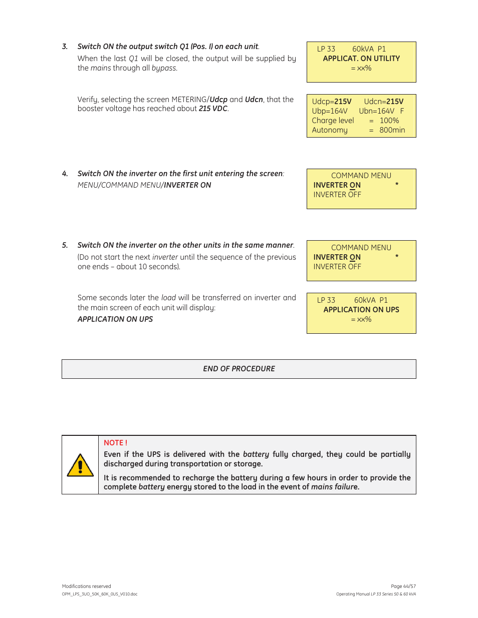 GE Industrial Solutions LP 33 Series 50 & 60 kVA Operating Manual User Manual | Page 44 / 57