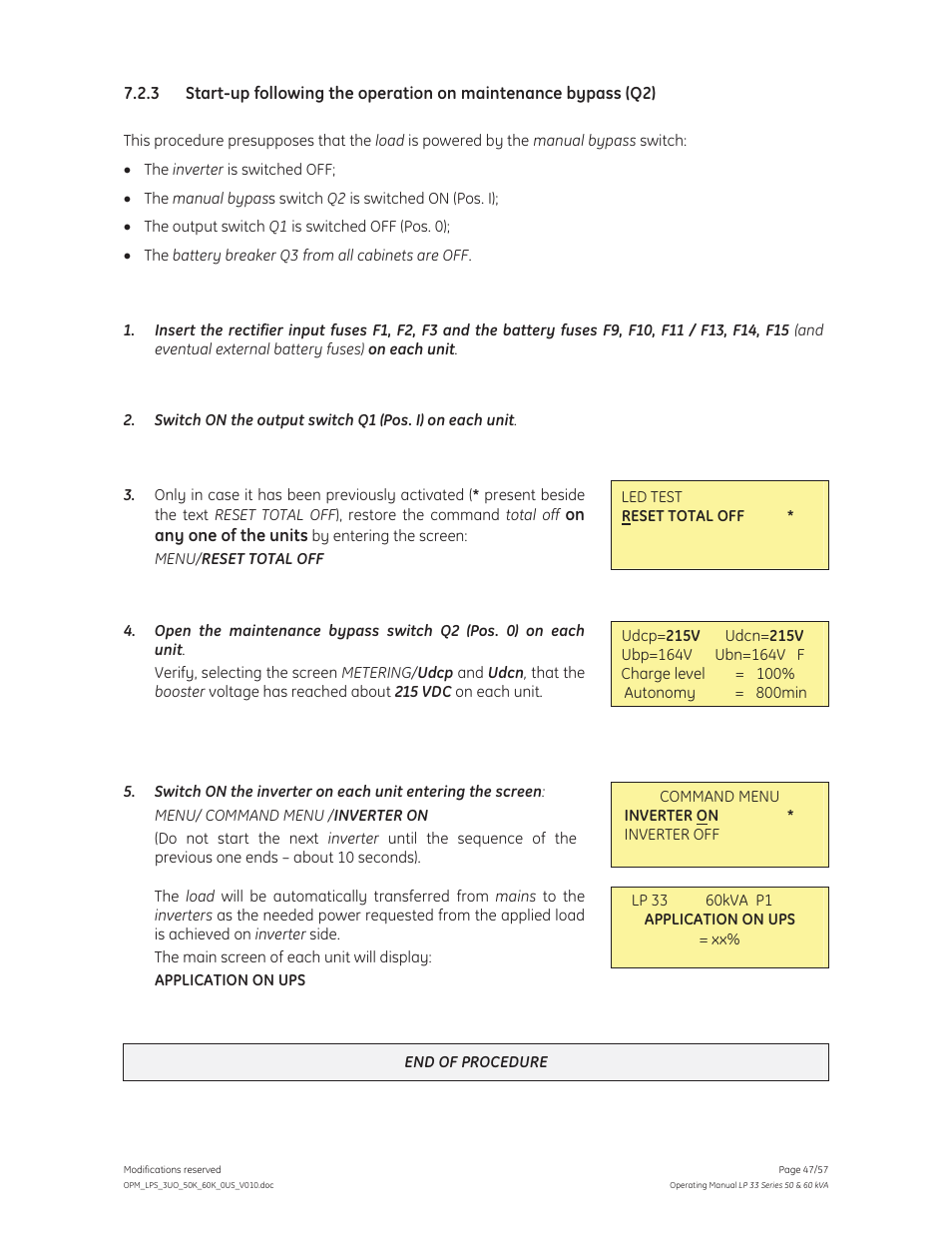 GE Industrial Solutions LP 33 Series 50 & 60 kVA Operating Manual User Manual | Page 47 / 57