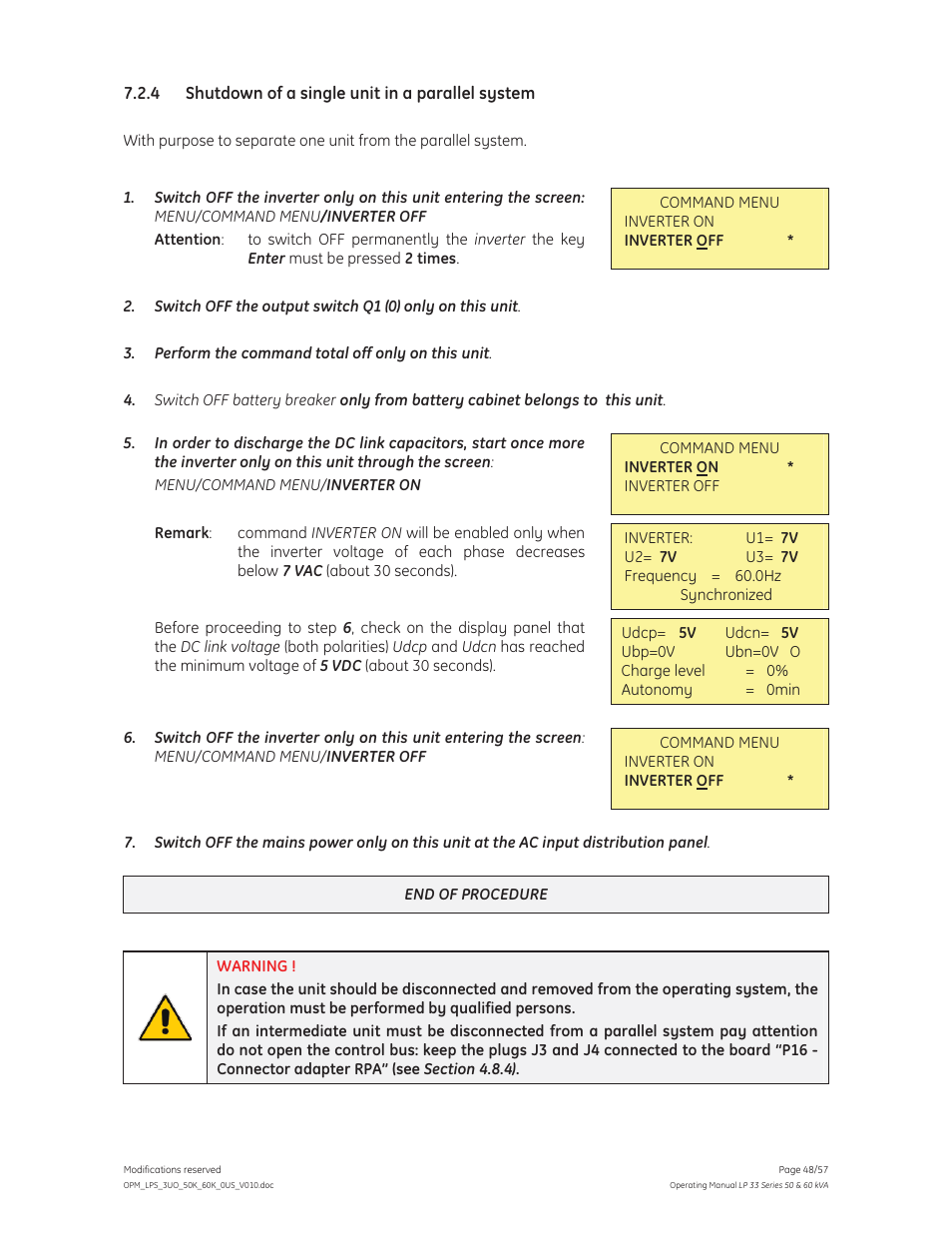 GE Industrial Solutions LP 33 Series 50 & 60 kVA Operating Manual User Manual | Page 48 / 57