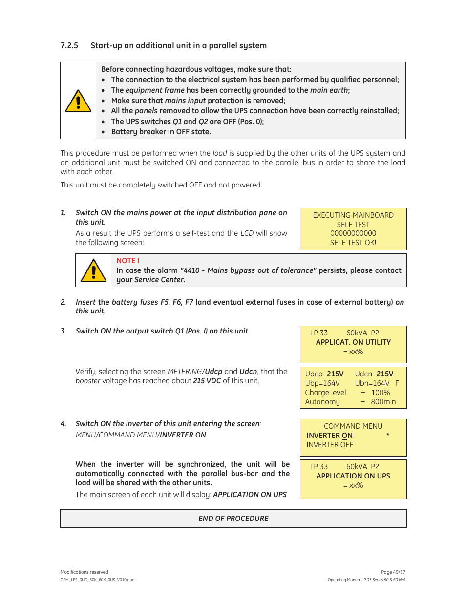 GE Industrial Solutions LP 33 Series 50 & 60 kVA Operating Manual User Manual | Page 49 / 57