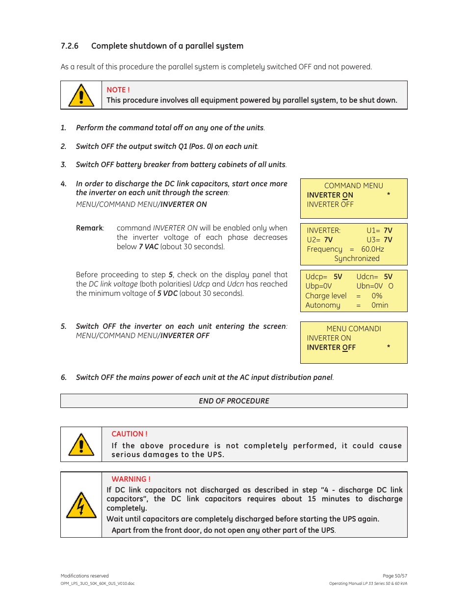 GE Industrial Solutions LP 33 Series 50 & 60 kVA Operating Manual User Manual | Page 50 / 57