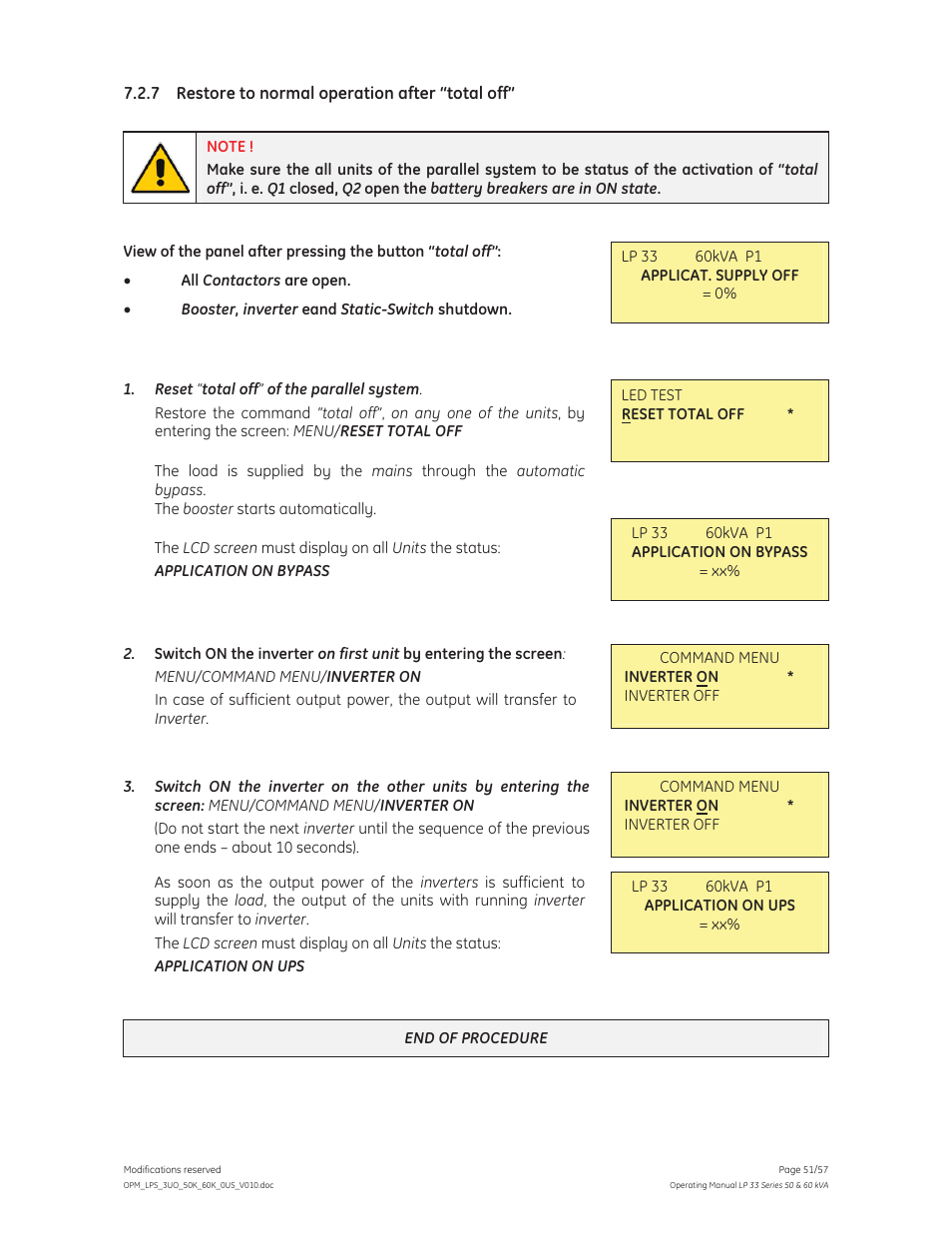 GE Industrial Solutions LP 33 Series 50 & 60 kVA Operating Manual User Manual | Page 51 / 57