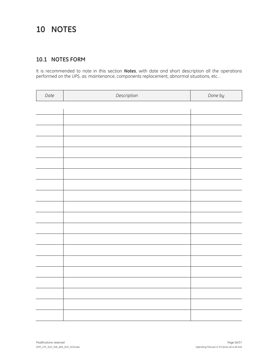 GE Industrial Solutions LP 33 Series 50 & 60 kVA Operating Manual User Manual | Page 56 / 57