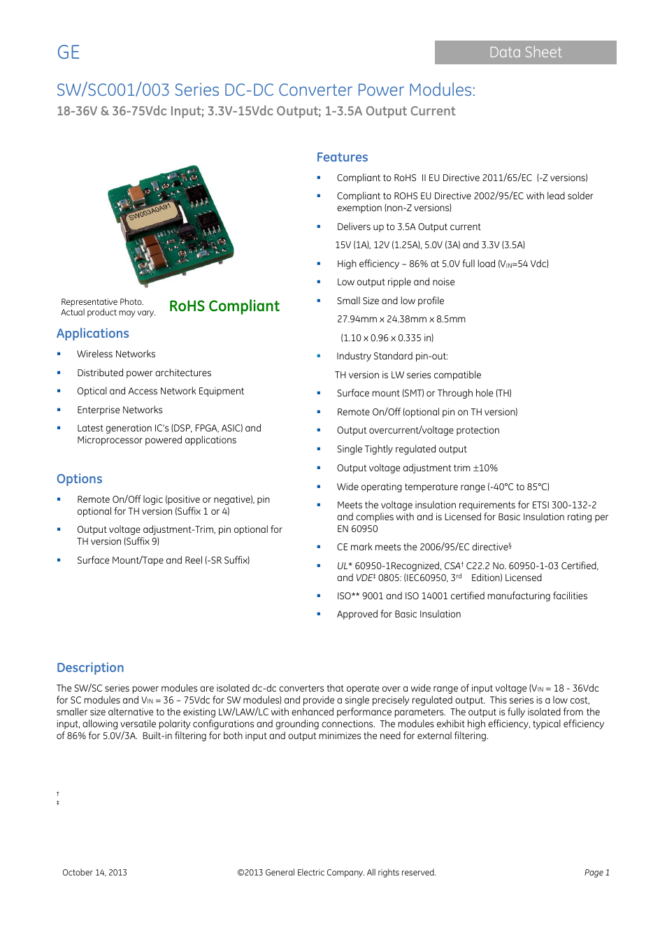 GE Industrial Solutions SW-SC001-003 Series User Manual | 25 pages