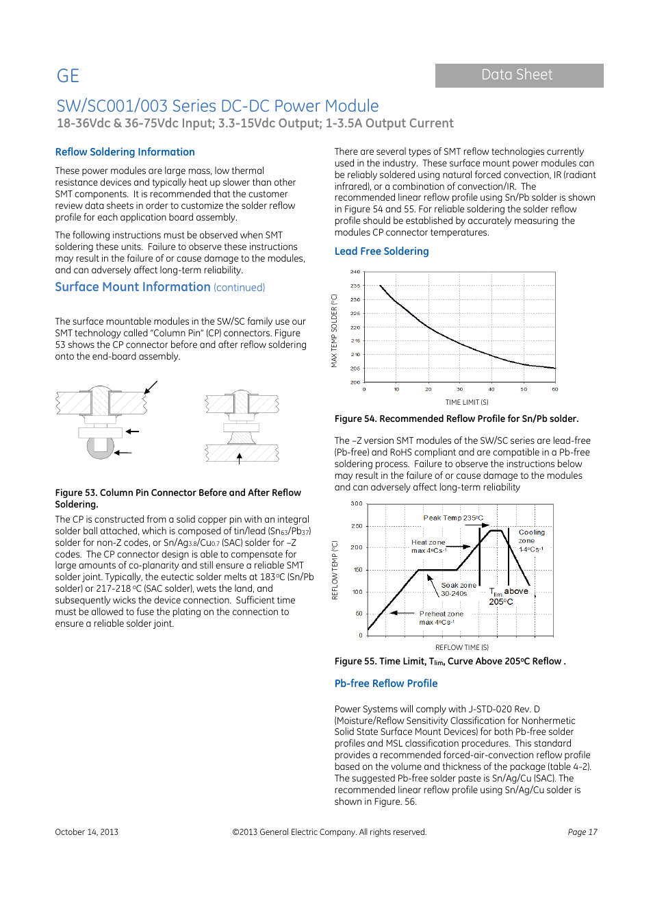 Data sheet, Surface mount information | GE Industrial Solutions SW-SC001-003 Series User Manual | Page 17 / 25