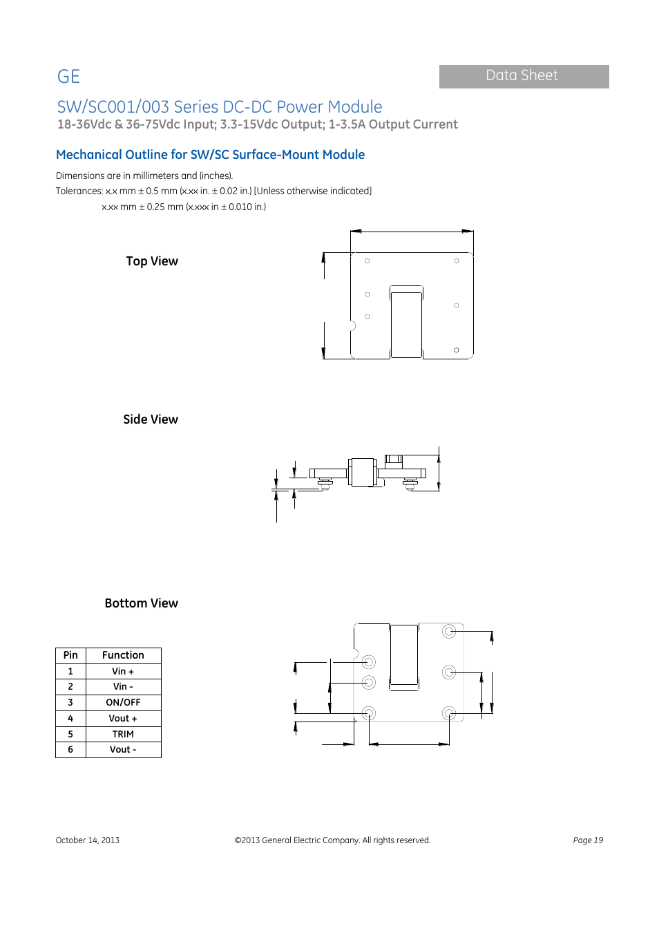 Data sheet | GE Industrial Solutions SW-SC001-003 Series User Manual | Page 19 / 25