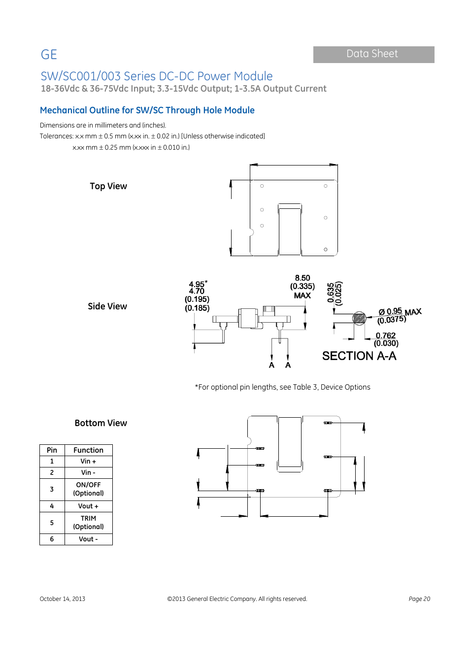 Data sheet | GE Industrial Solutions SW-SC001-003 Series User Manual | Page 20 / 25