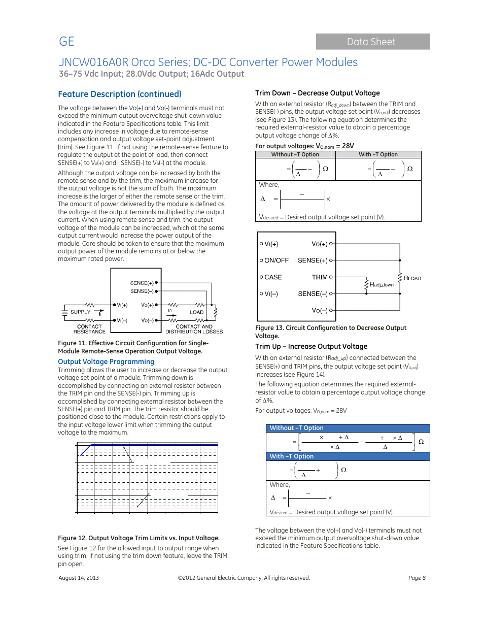 Data sheet, Feature description (continued) | GE Industrial Solutions JNCW016A0R Orca Series User Manual | Page 8 / 15