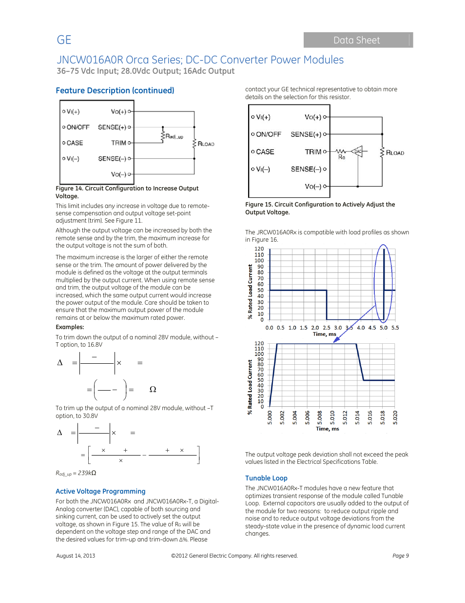Data sheet | GE Industrial Solutions JNCW016A0R Orca Series User Manual | Page 9 / 15