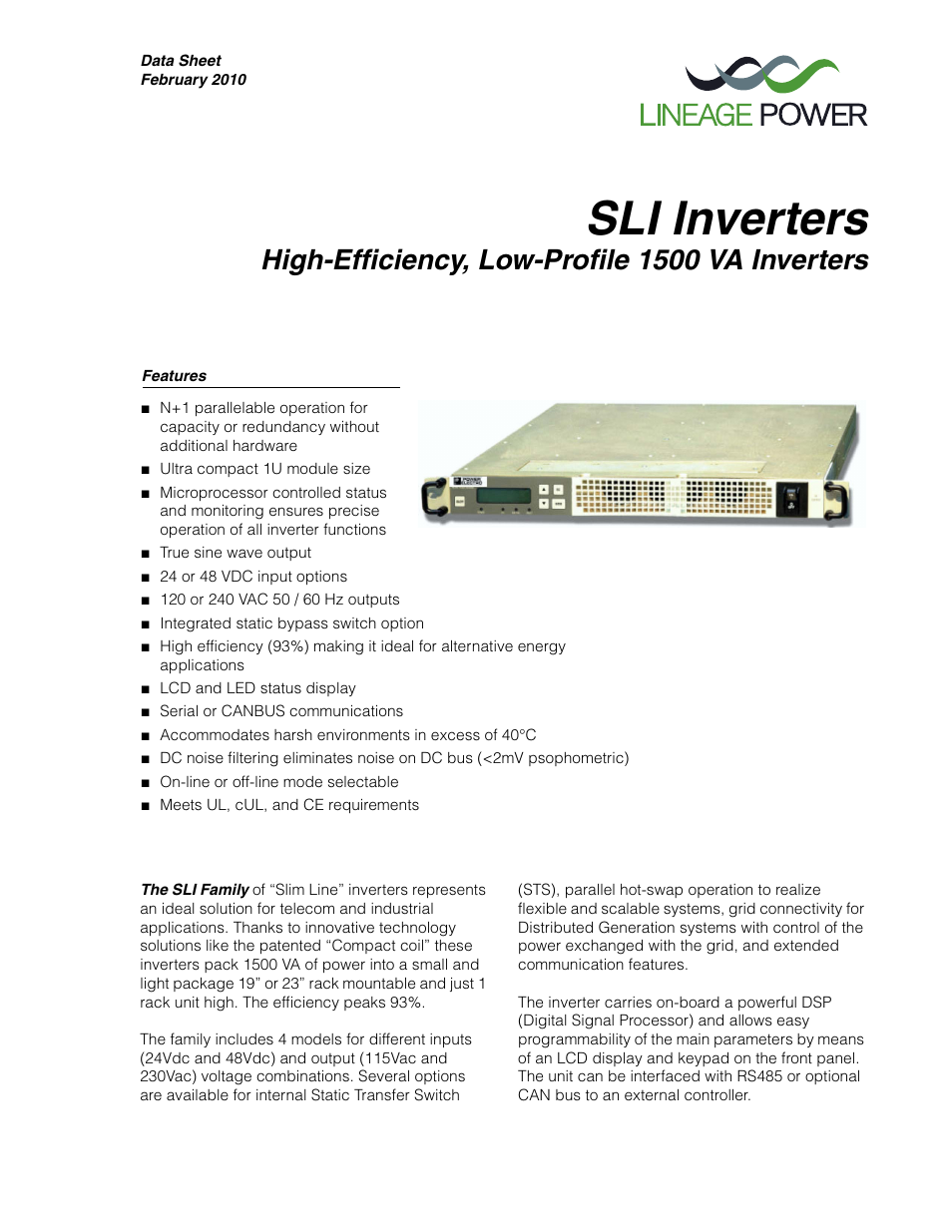 GE Industrial Solutions SLI Inverters User Manual | 3 pages