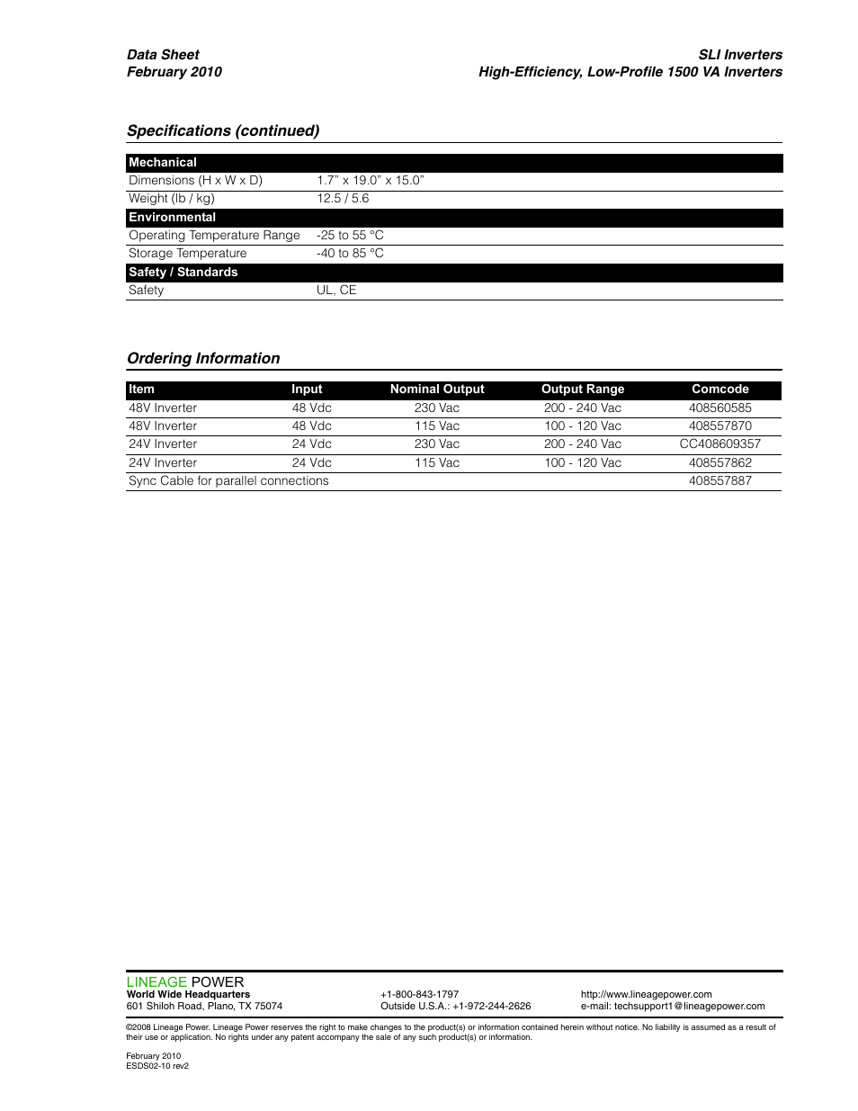 GE Industrial Solutions SLI Inverters User Manual | Page 3 / 3