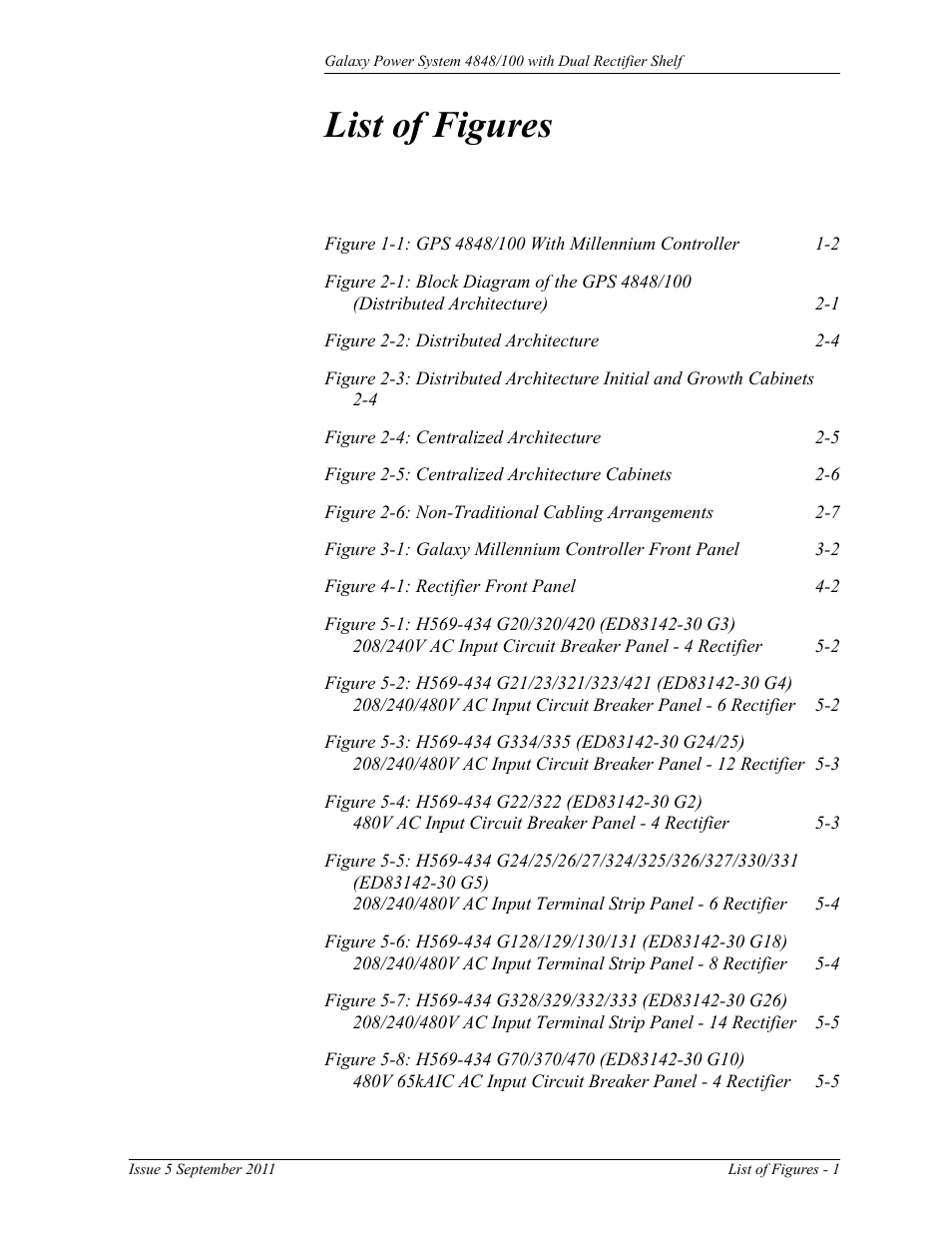List of figures | GE Industrial Solutions GPS 4848_100 Users Guide (dual rectifier shelf) User Manual | Page 11 / 118